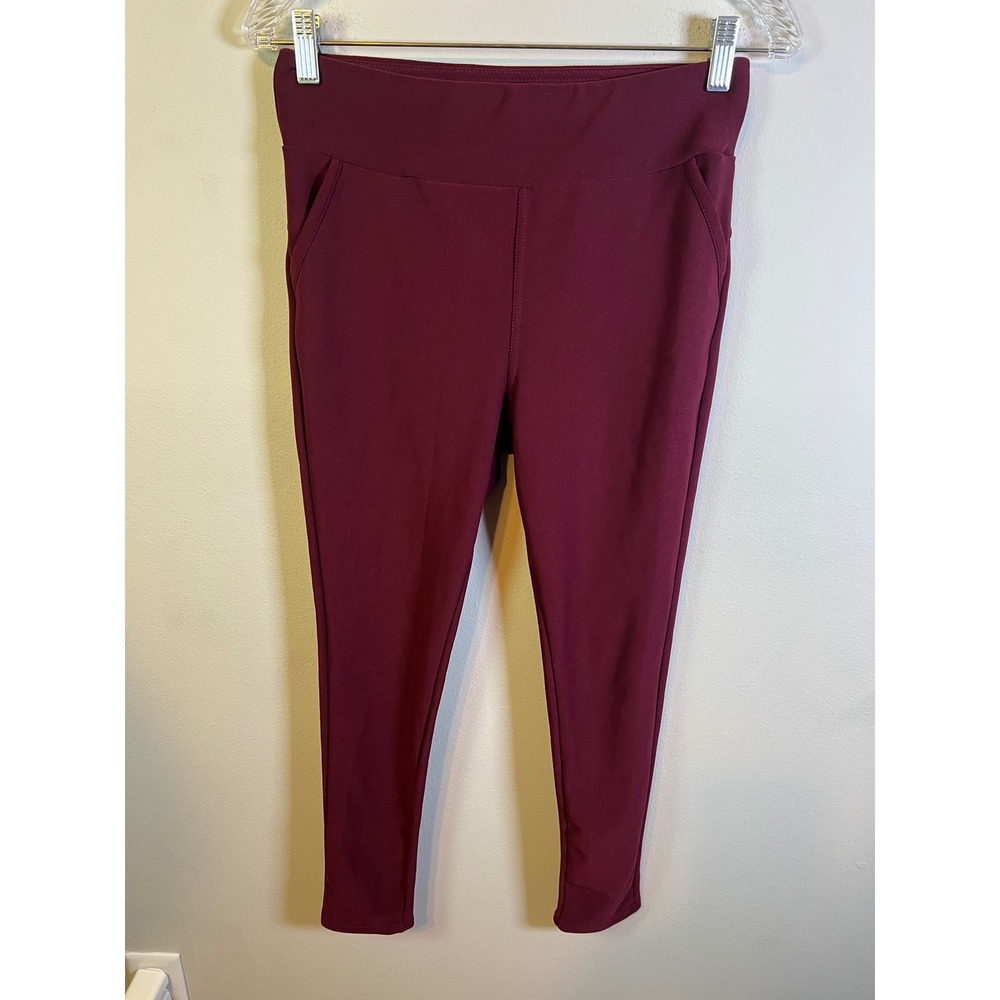 Shosho Womens Leggings High Waisted Pockets Burgundy Large